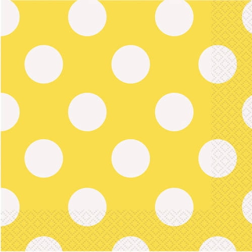 Yellow with White Polka Dots Patterned Paper Lunch Napkins x 20 Yellow with White Polka Dots Patterned Paper Lunch Napkins x 20